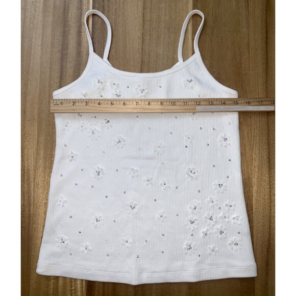 A New Day Womens White Floral Embellished Ribbed Tank Top With Spaghetti Straps - Picture 7 of 15